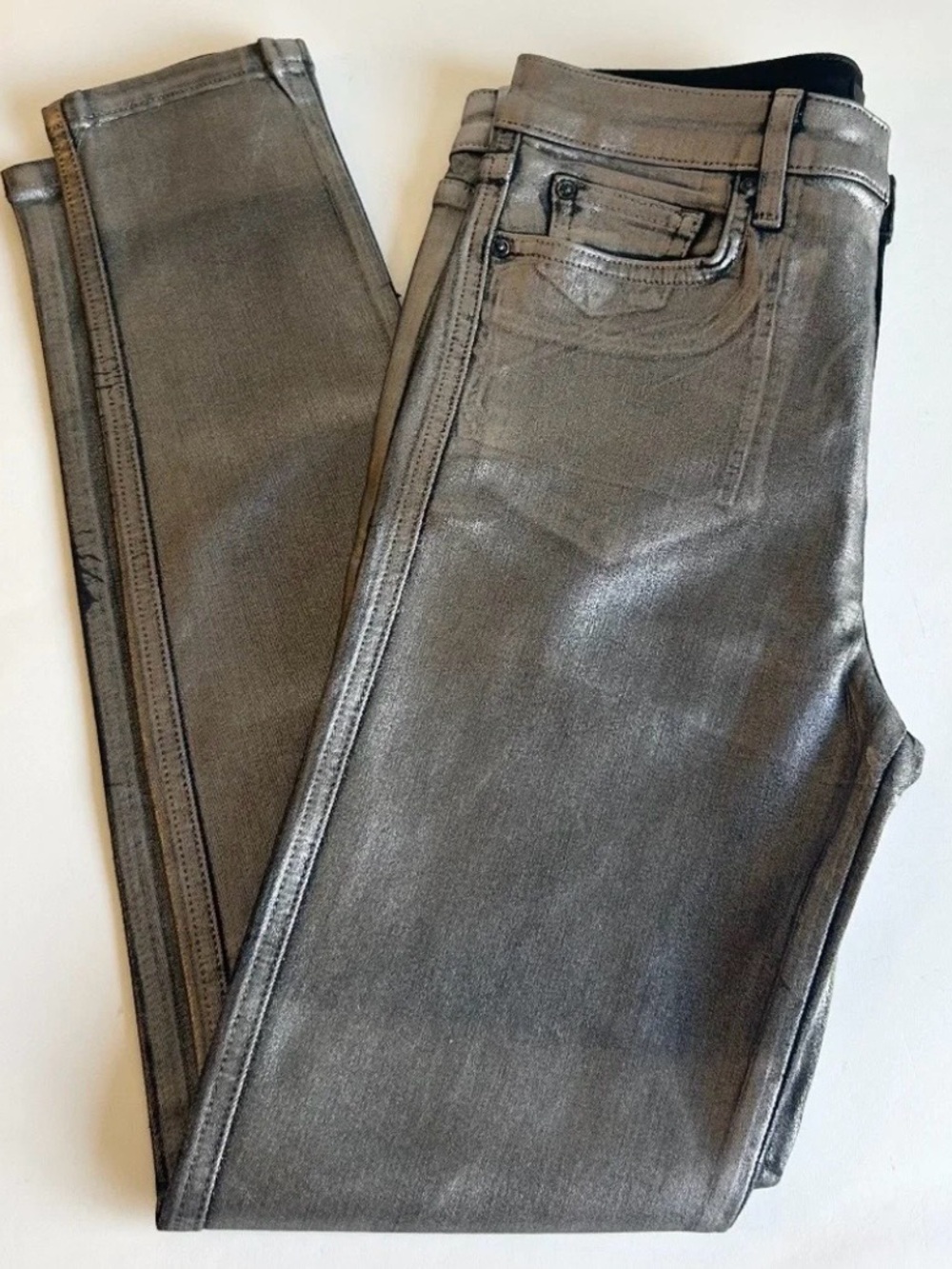 Joe’s Silver Metallic Flawless The Charlie High Rise Skinny Ankle Jeans size 26.